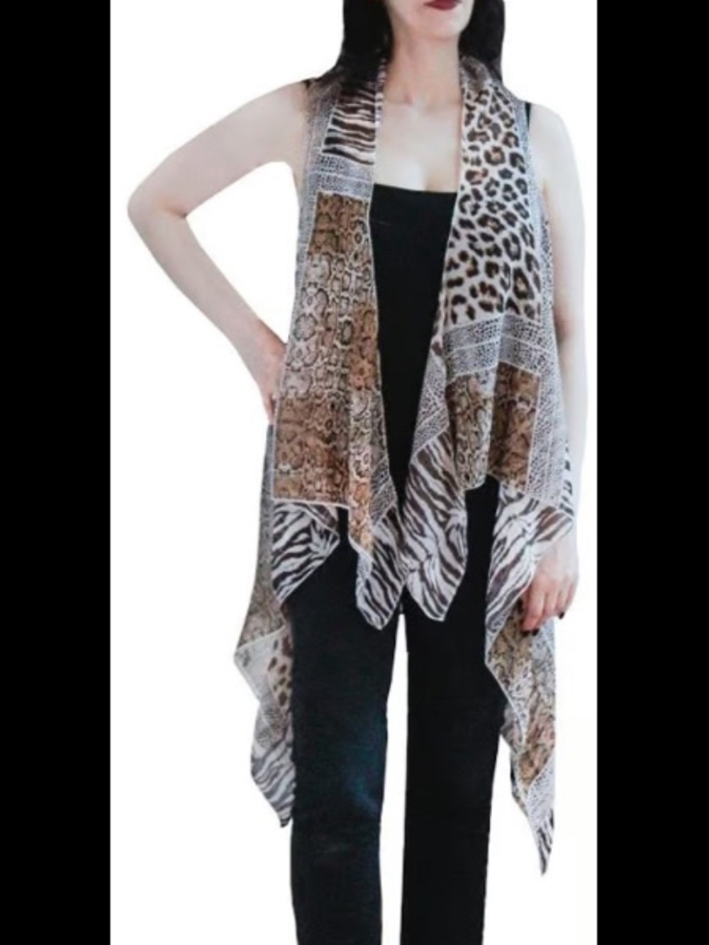 Candor NYC Mixed Animal Two-Way Scarf Vest : Brown/Camel : New w/ Tag : MSRP $36